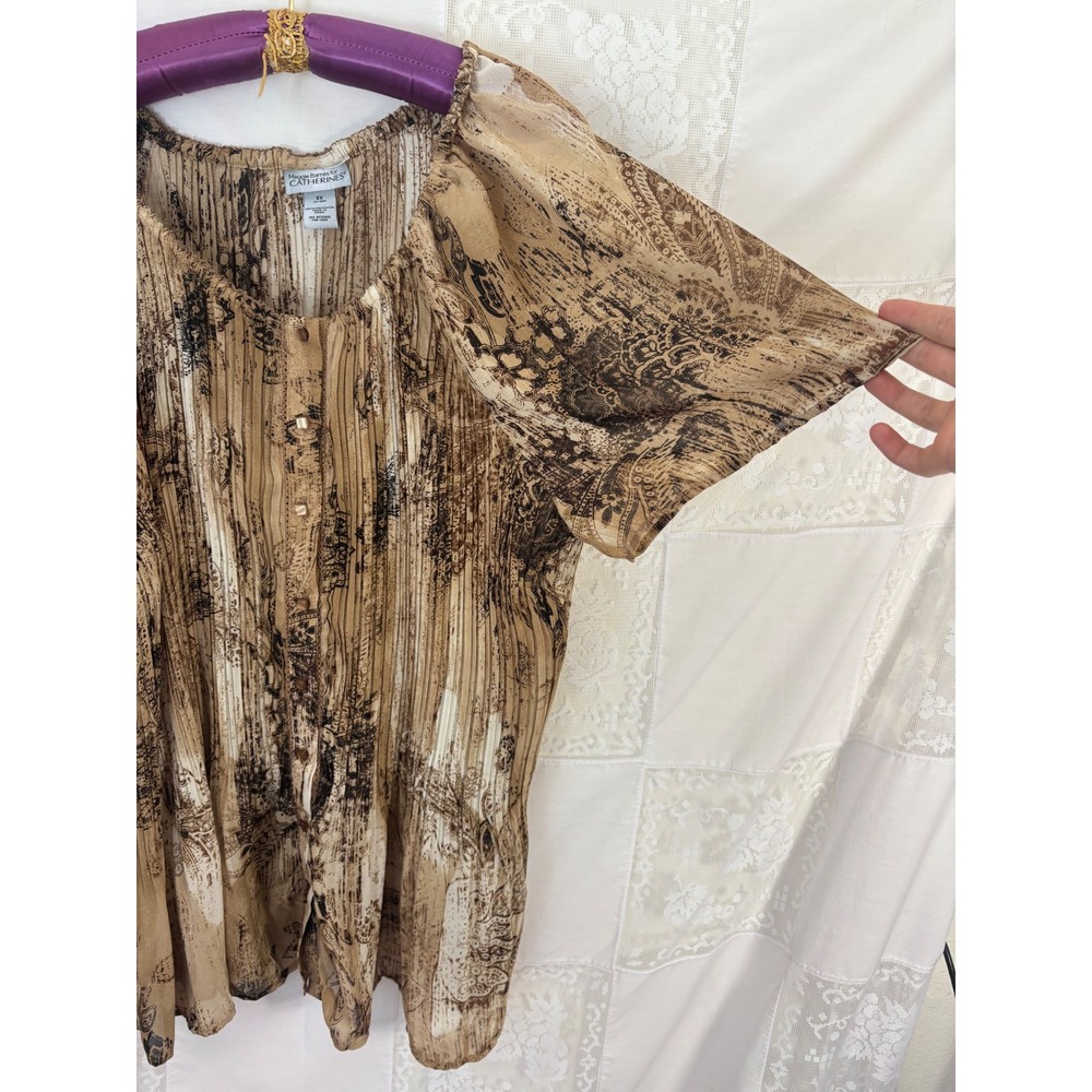 Brown Earth Tone Boho Western Whimsy Button Front Flowy Blouse Size 3X - Picture 10 of 16